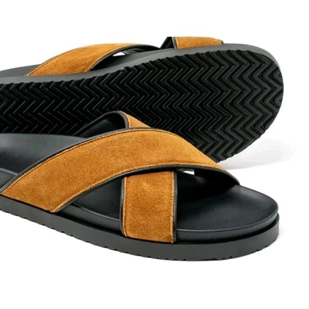 Italian Leather Mens Tan Del Toro Amalfi Crossover Sandal‎ NEW